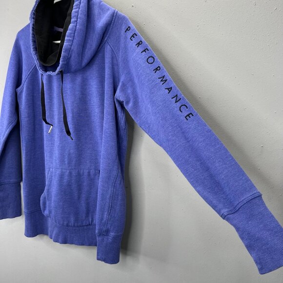 Calvin Klein Performance Sweatshirt M Blue Spellout Logo Cowl Neck Drawstring - Picture 2 of 8